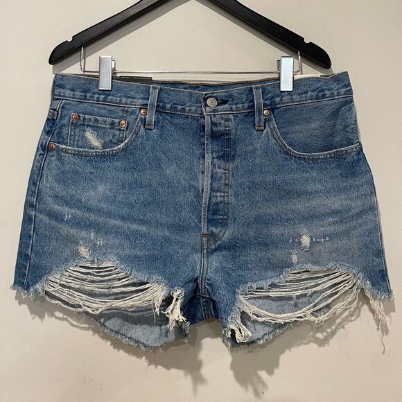 NWT Levi's 501 Original Fit High Rise Distressed Cutoff Jean Shorts Blue Size 33 - Picture 2 of 6